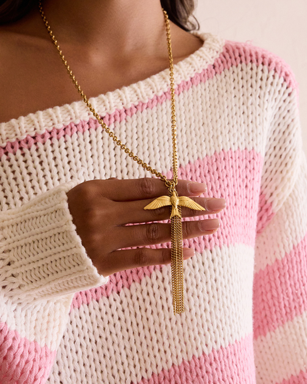 Elena Golden Feather Tassel Necklace