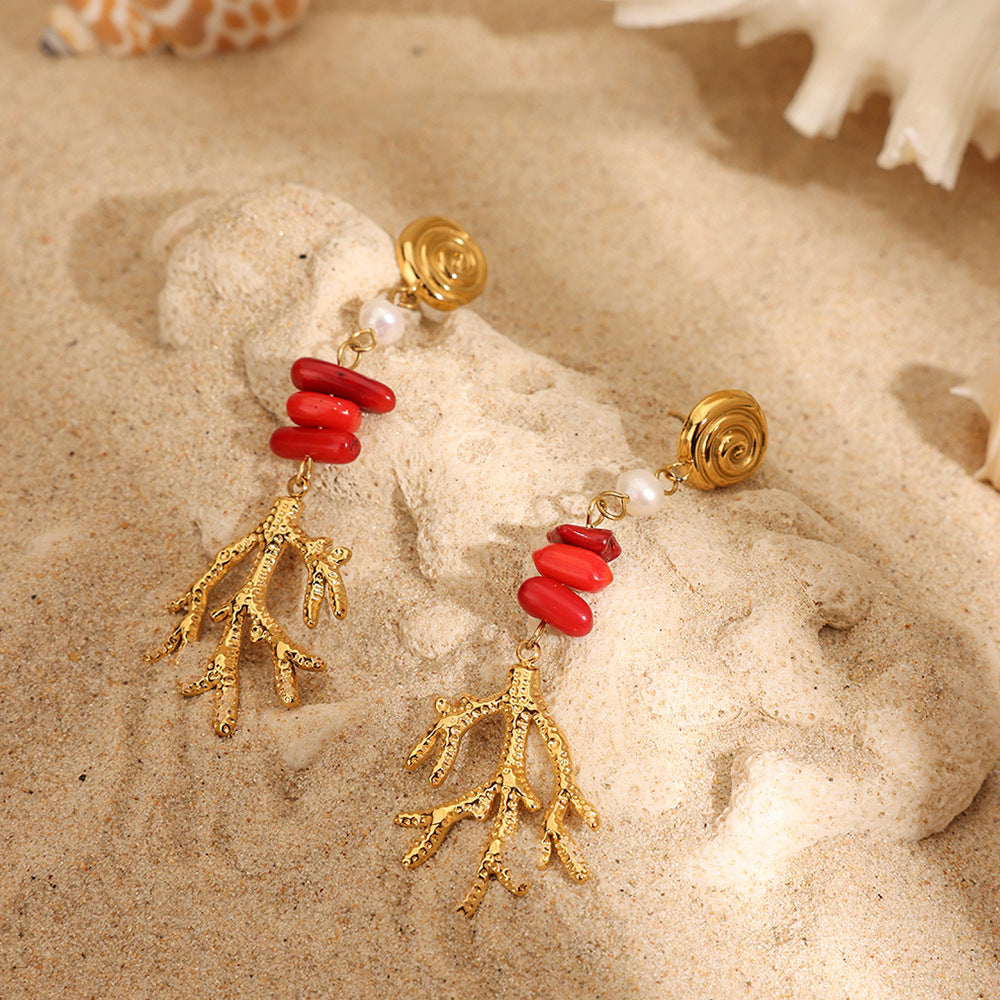 Elena Red Coral Reef Earrings