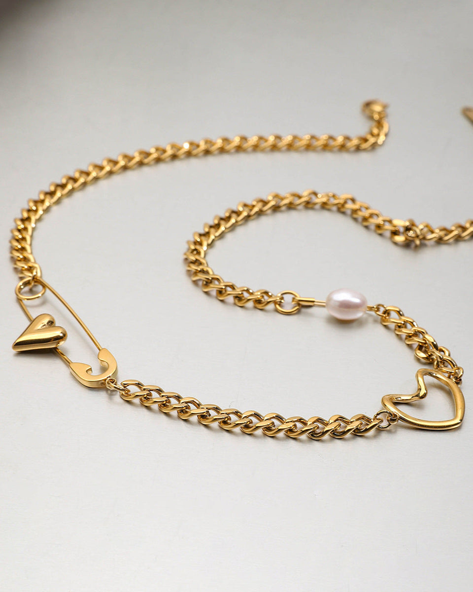 Elena Heart-Pin Chain Necklace