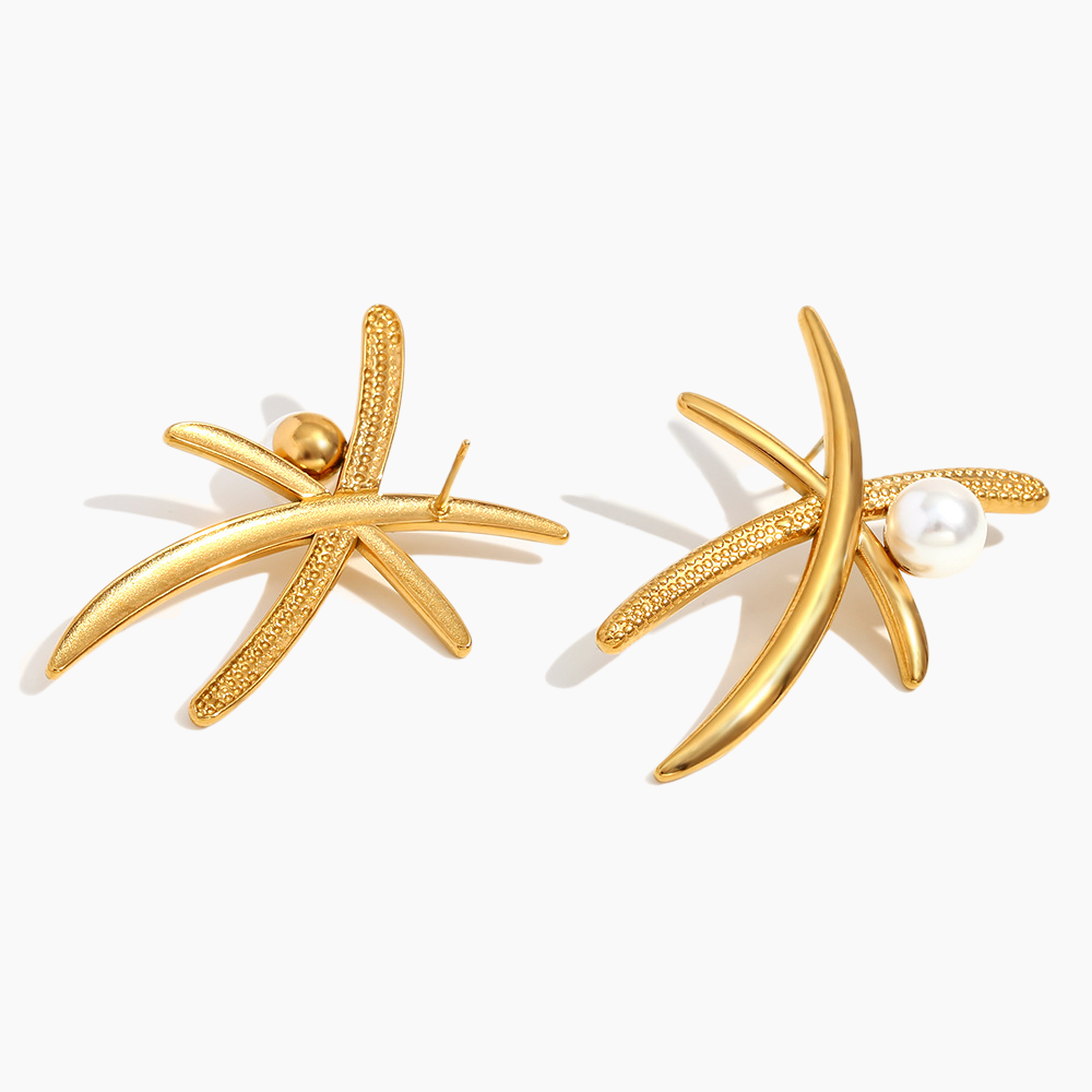 Elena Golden Palm Tree Pearl Earrings