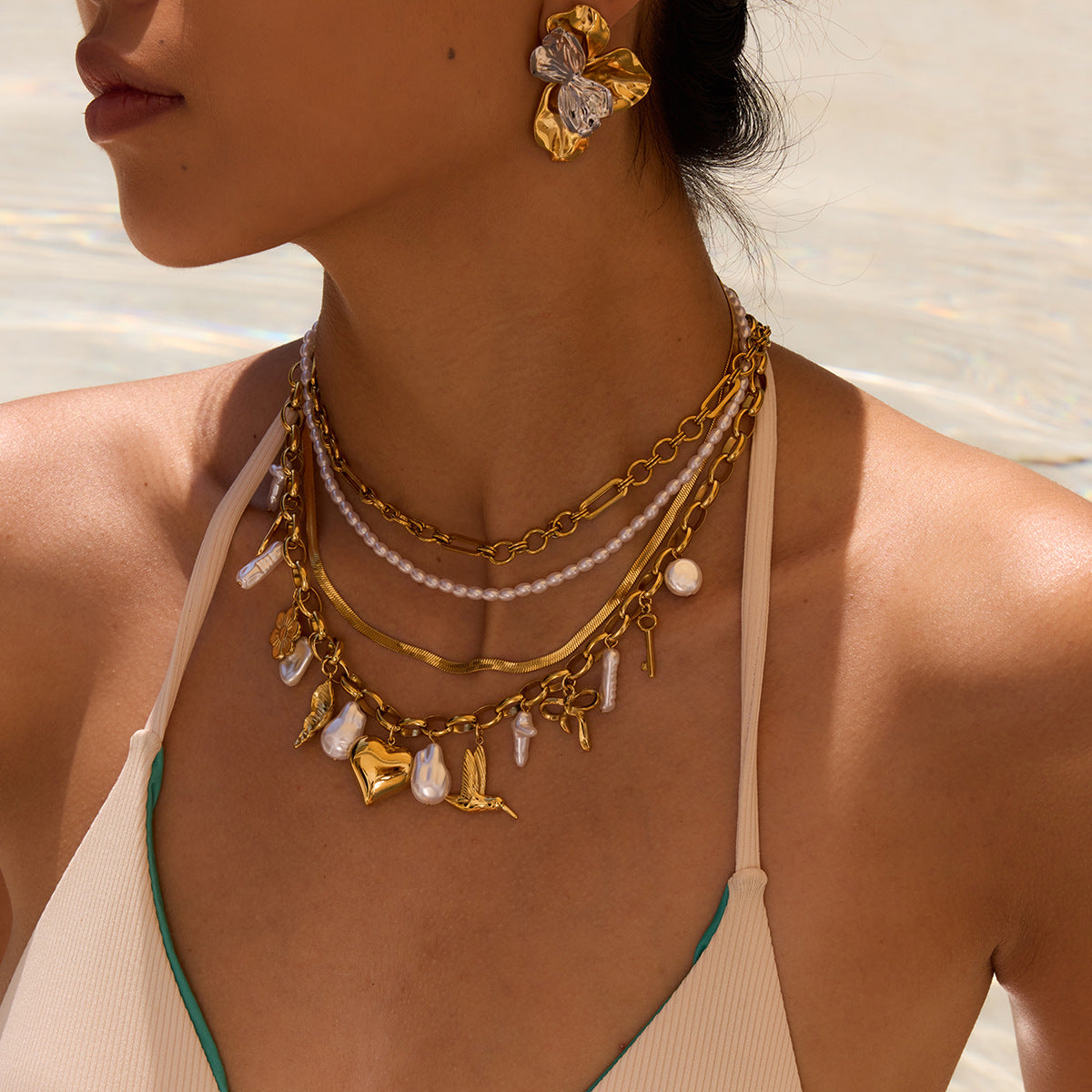 Elena Ocean Heart Pearl Charm Necklace