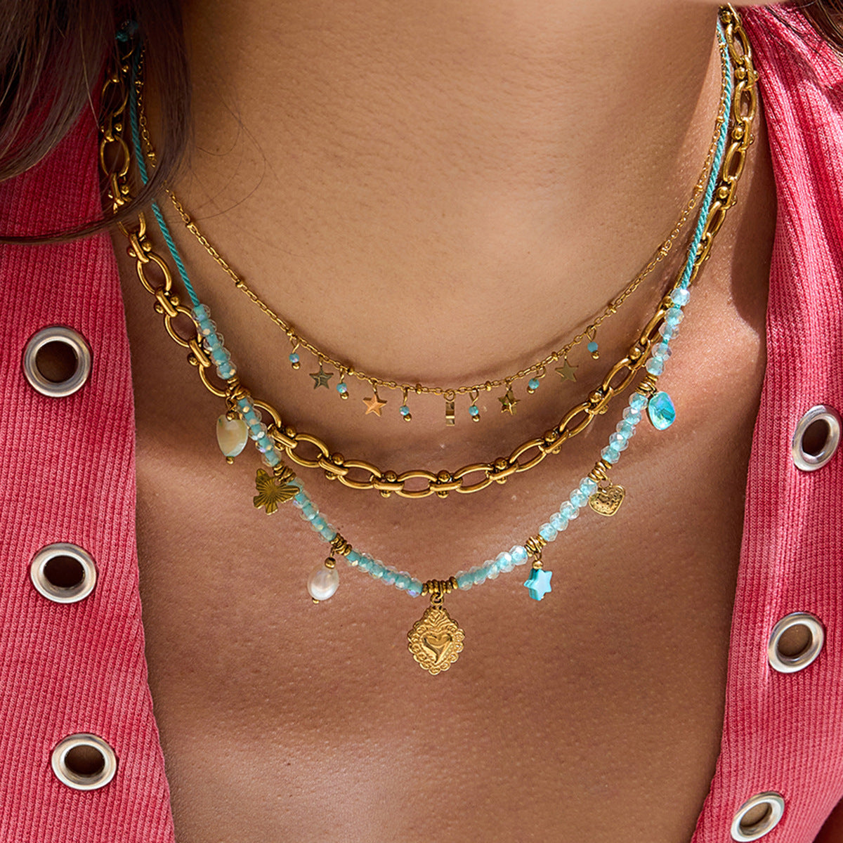 Elena Aqua Bloom Charm Necklace