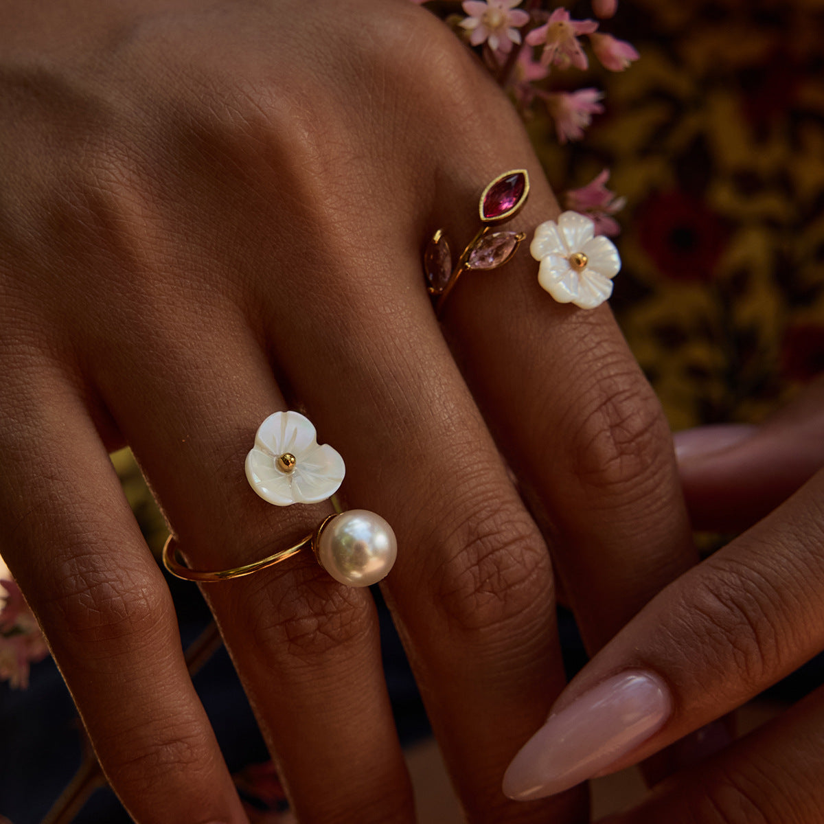 Elena Petal Pearl Bloom Ring