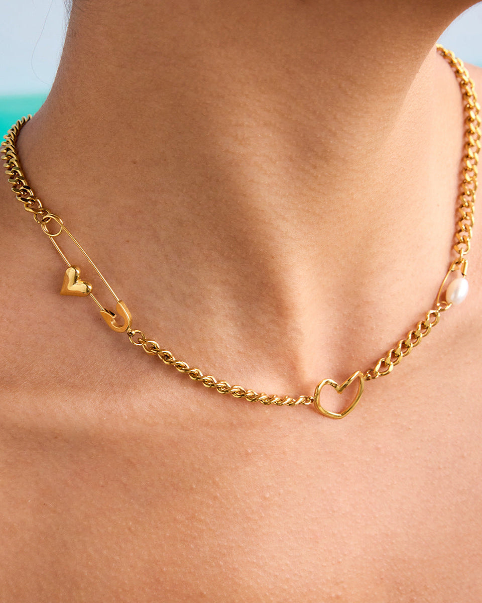 Elena Heart-Pin Chain Necklace