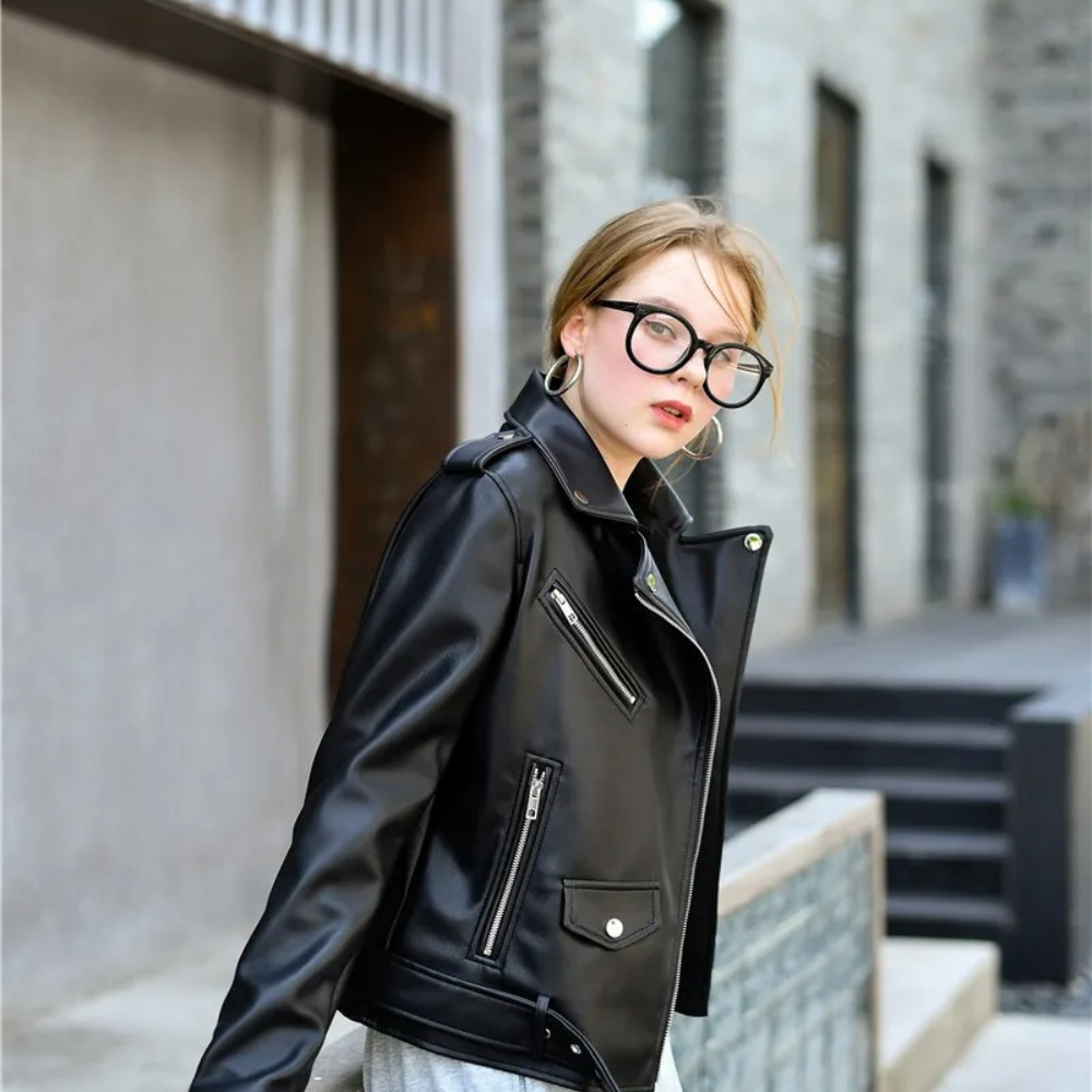 Biker Jacket – Zipper Closure & Adjustable Waist Straps