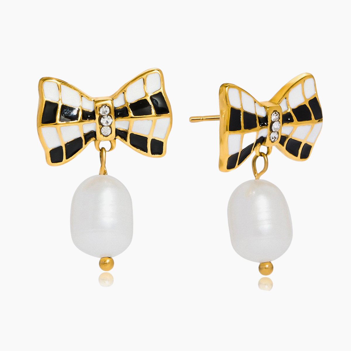 Elena Checkmate Charm Pearl Earrings