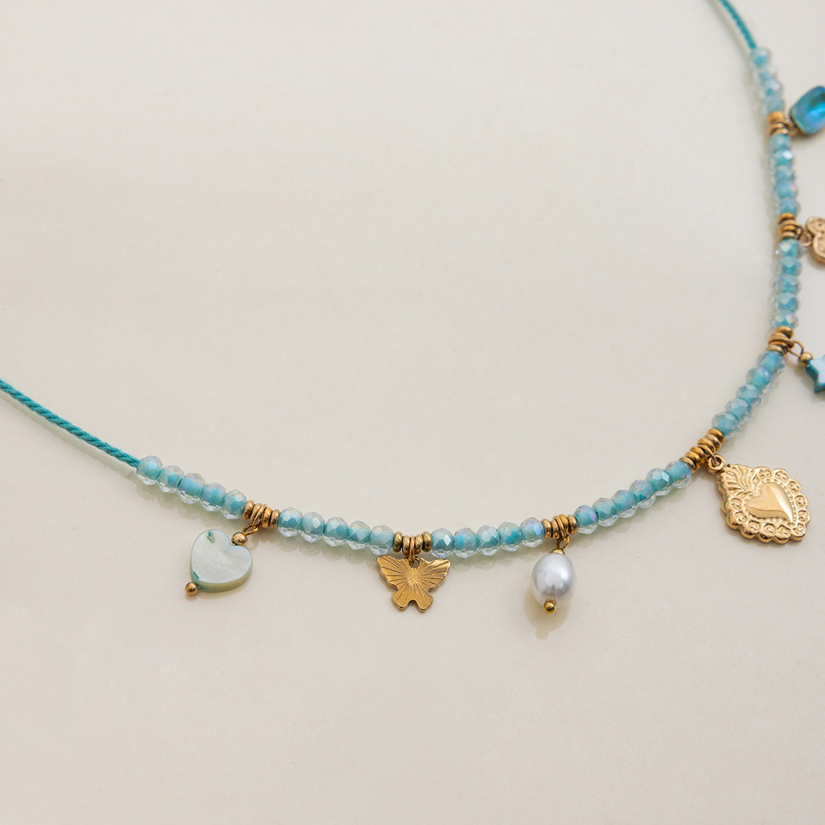 Elena Aqua Bloom Charm Necklace