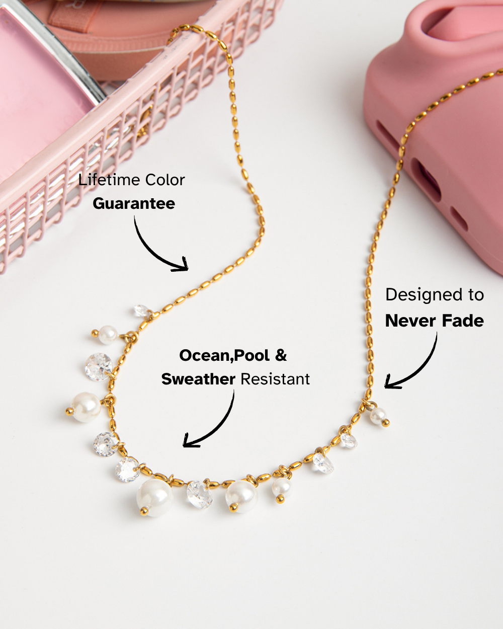 Elena Crystal Pearl Raindrop Necklace