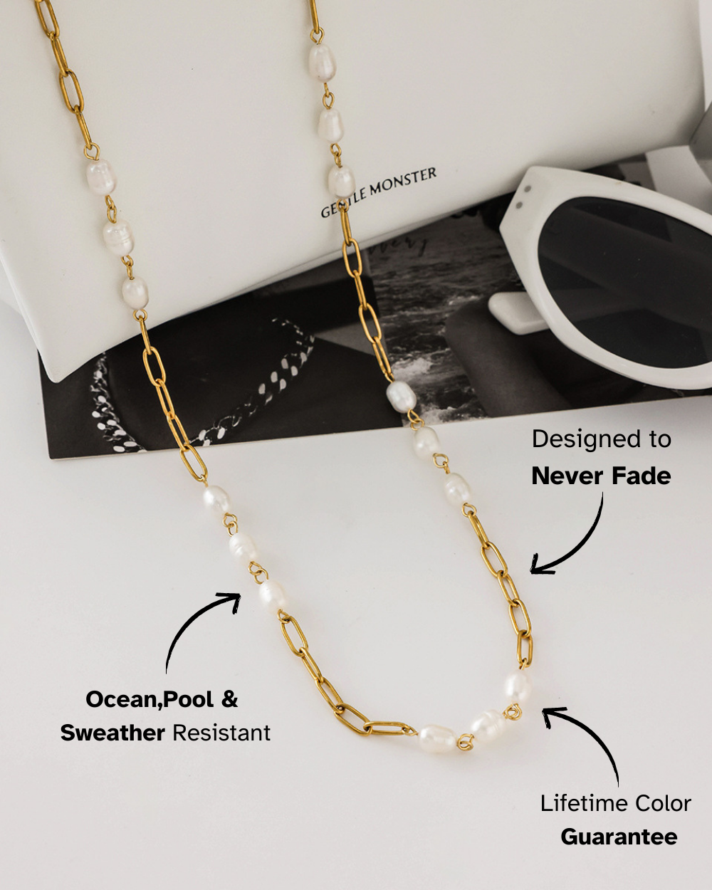 Elena Golden Pearl Link Chain Necklace