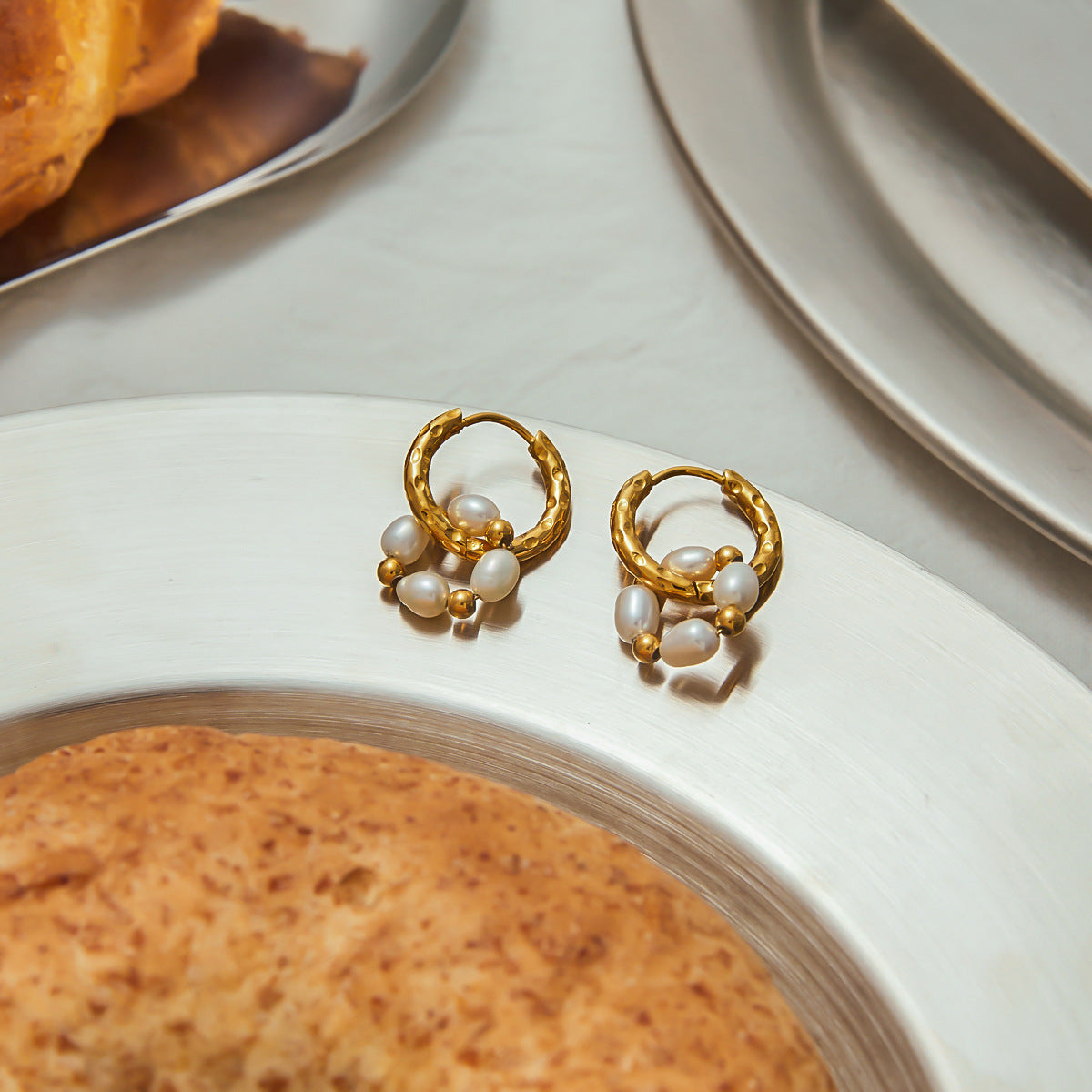 Elena Ripple Pearl Loop Earrings