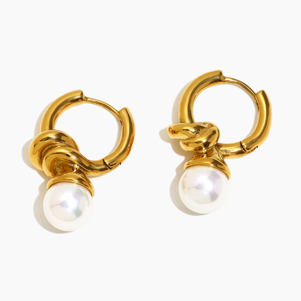 Elena Pearl Knot Hoop Earrings