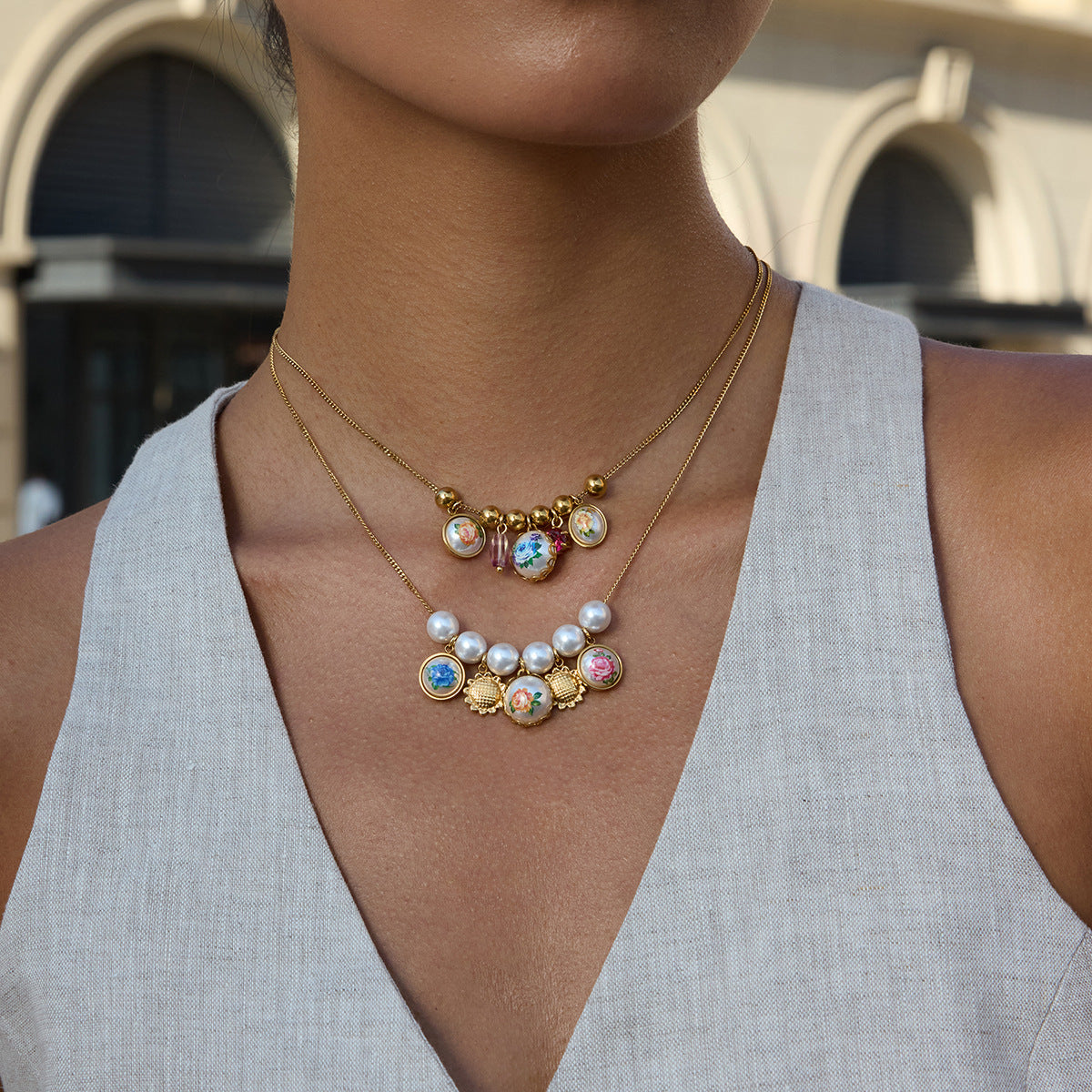 Elena Pearl Garden Charm Necklace