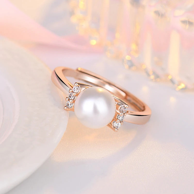 Anillos de moda, joyería de plata 925 con perla, piedras preciosas de circón, anillo abierto para dedo, accesorios para mujer, compromiso de boda, venta al por mayor
