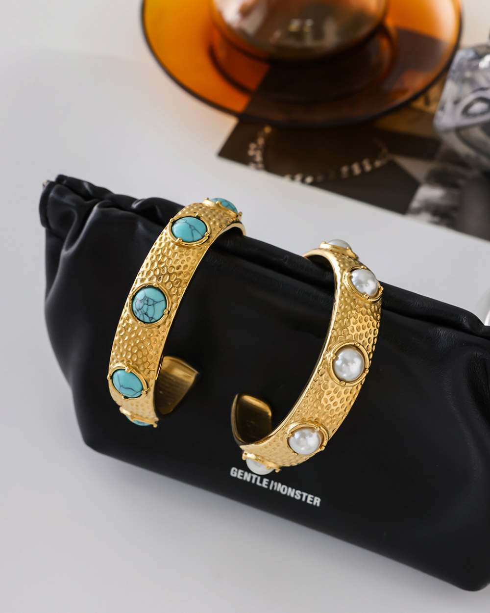 Elena Hammered Pearl Cuff Bracelet