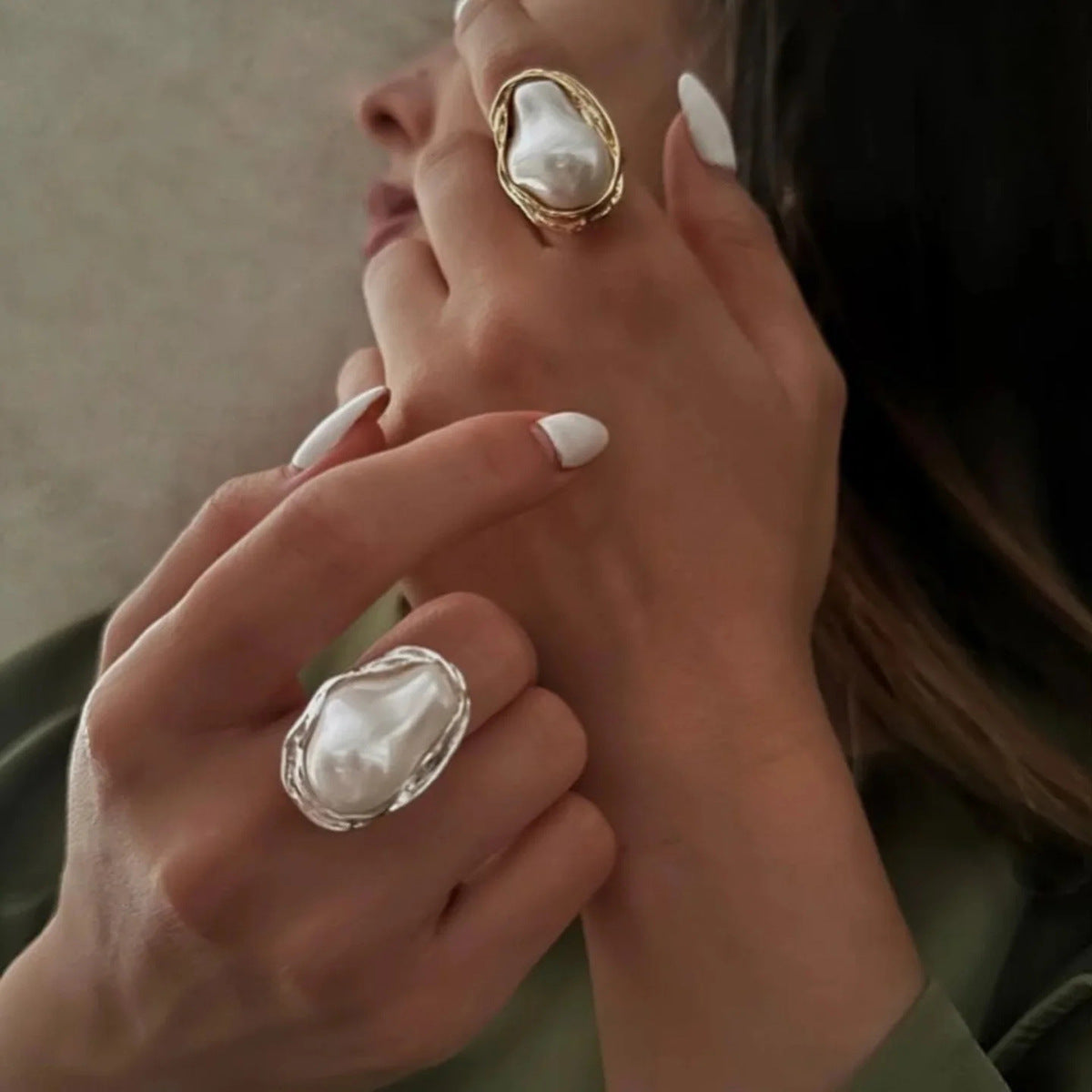 Elena Lunar Flow Pearl Ring - Silver