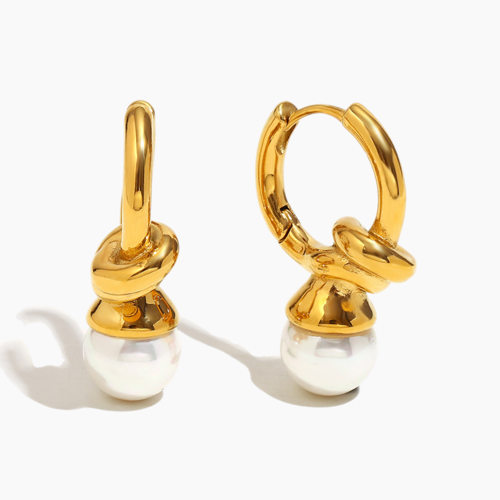 Elena Pearl Knot Hoop Earrings
