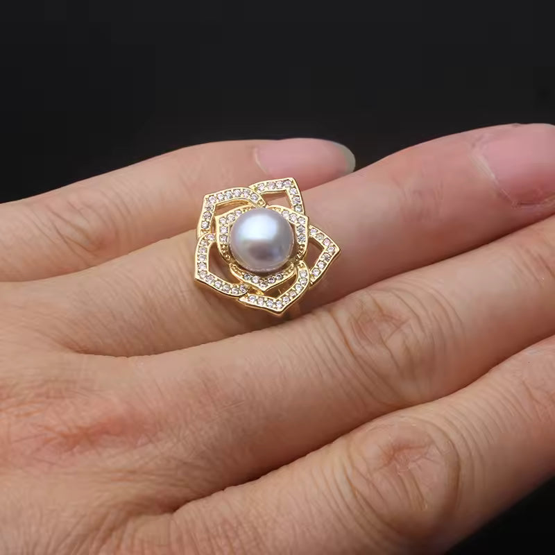 Anillos de perlas naturales de agua dulce reales para mujer, anillos de perlas cultivadas chapadas en oro, regalo de cumpleaños ajustable para madre, blanco y negro
