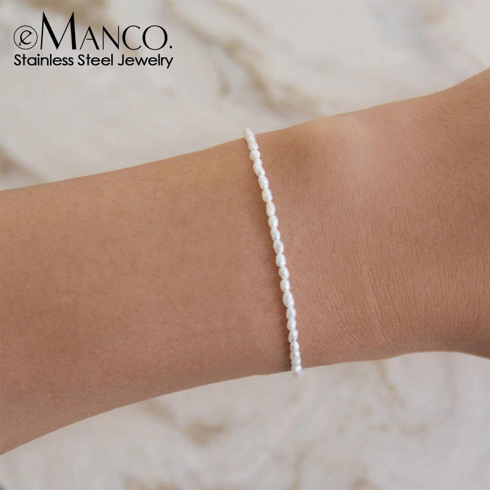EManco-pulsera de perlas de imitación para mujer, pulsera ovalada de acero inoxidable, regalos navideños, directo de fábrica