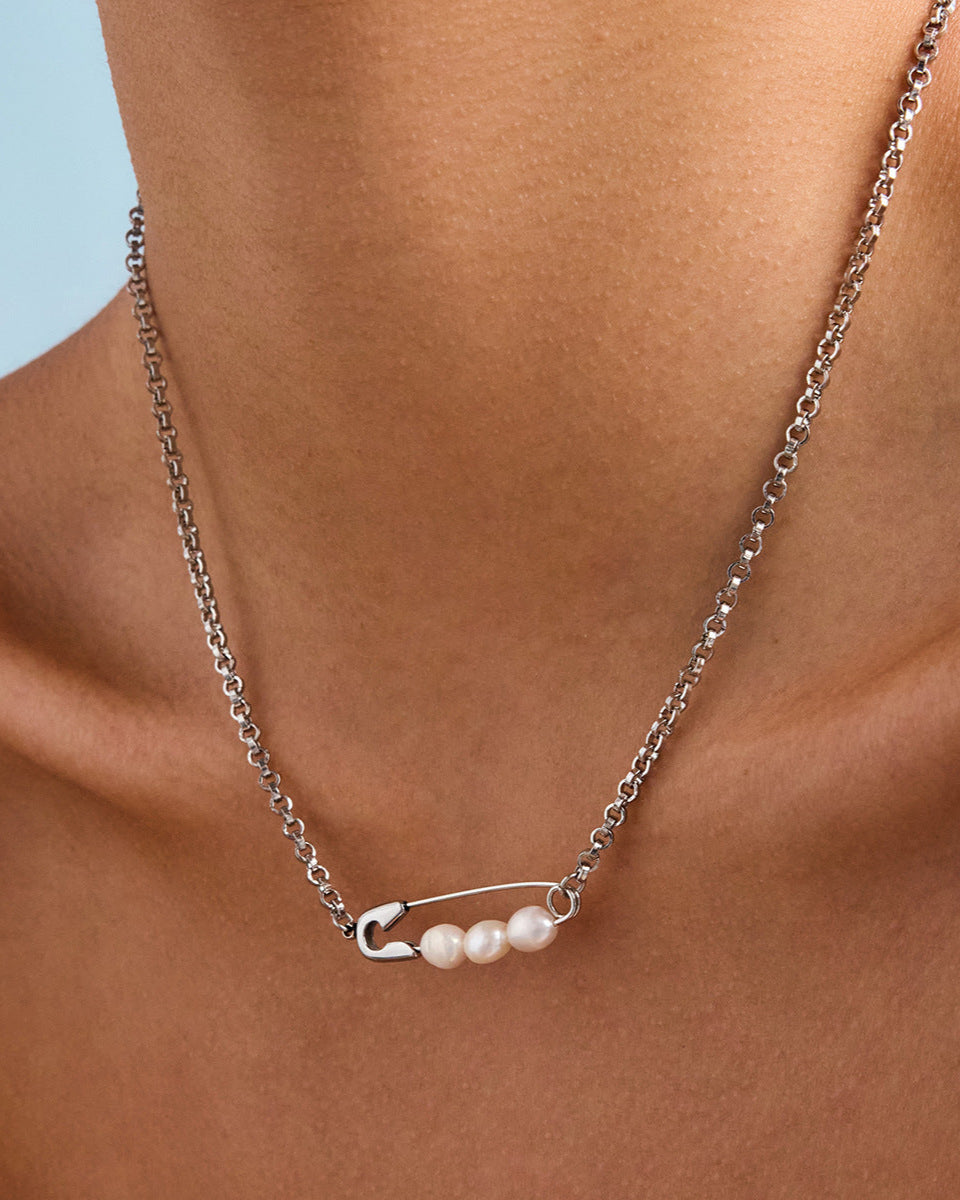 Elena Pearl-Pin Double Chain Necklace