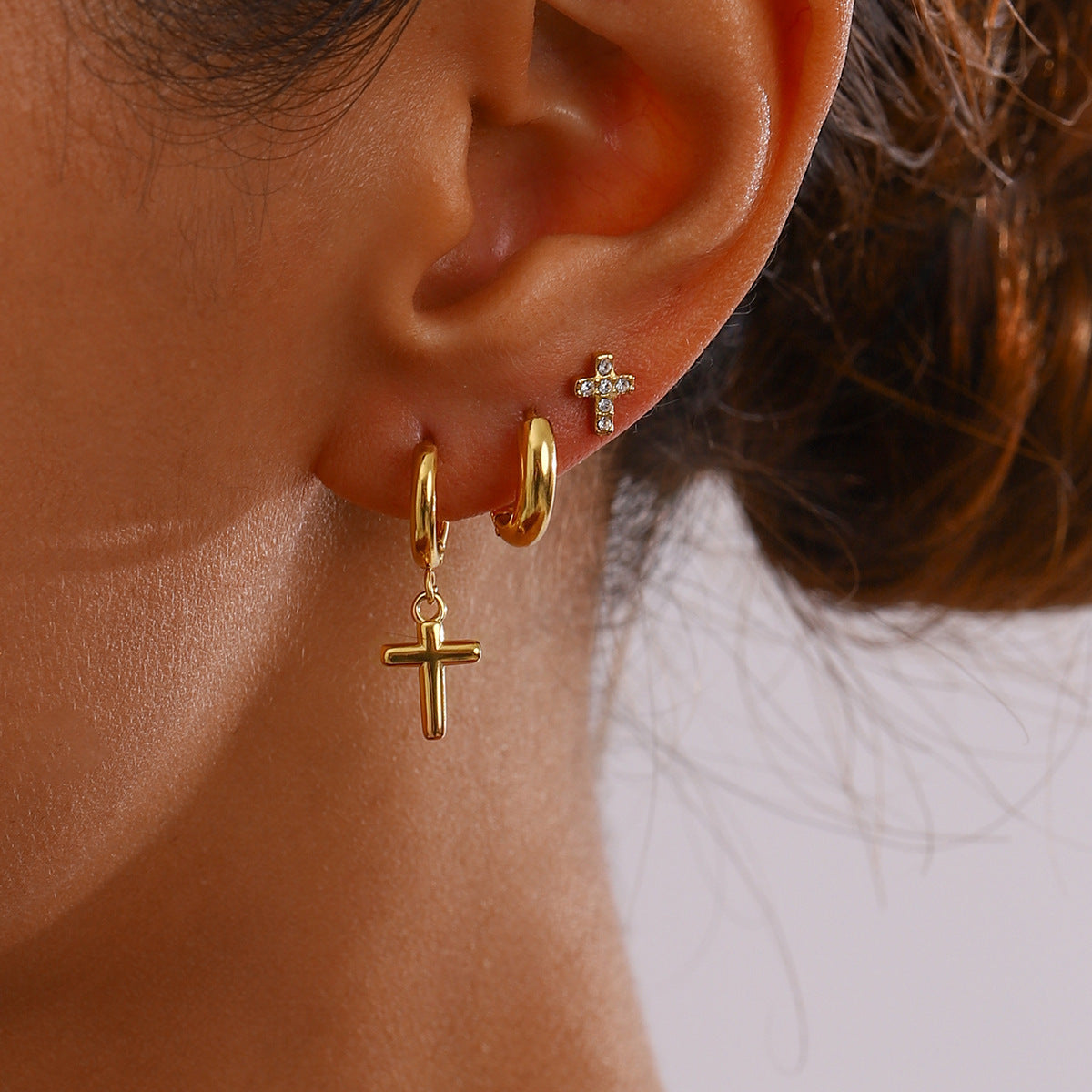 Elena Lustre of Faith – Pearl & Cross 4-Pair Earring Set
