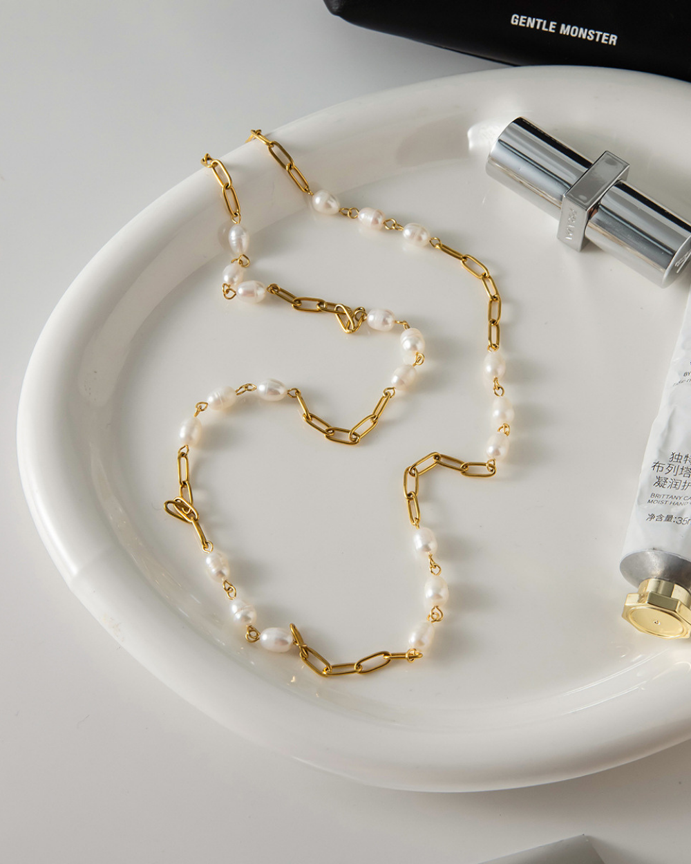 Elena Golden Pearl Link Chain Necklace