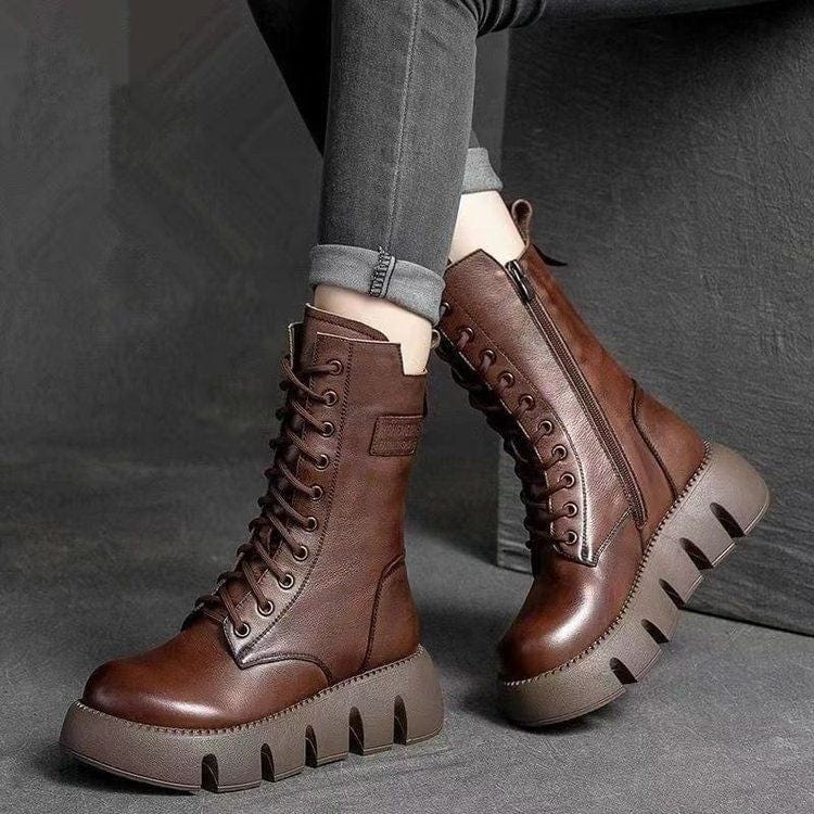 Orthopedic fleece boots with thick soles in vintage style - Brown / 3 - ZAYBADGE19