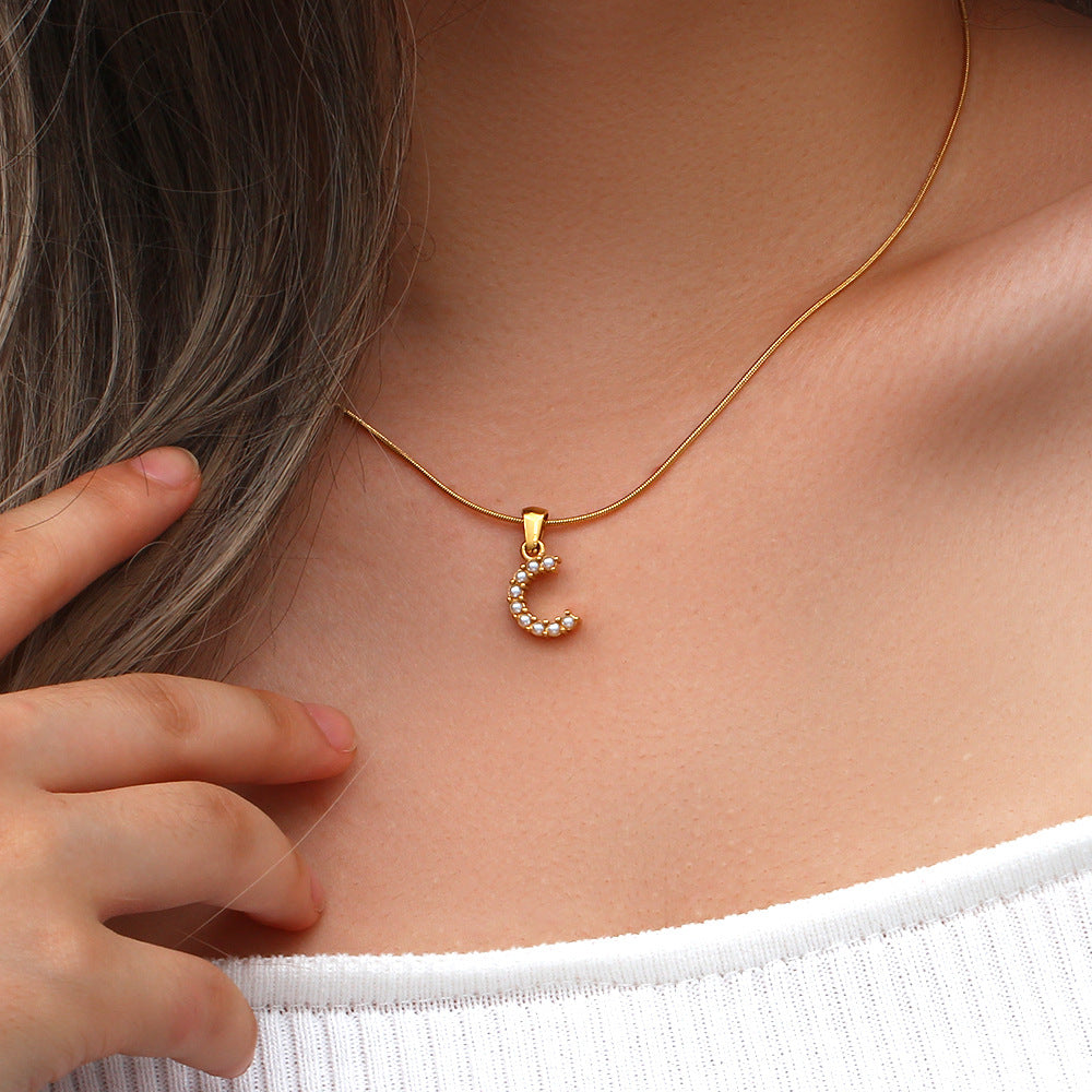 Elena Pearl Initial Pendant Necklace