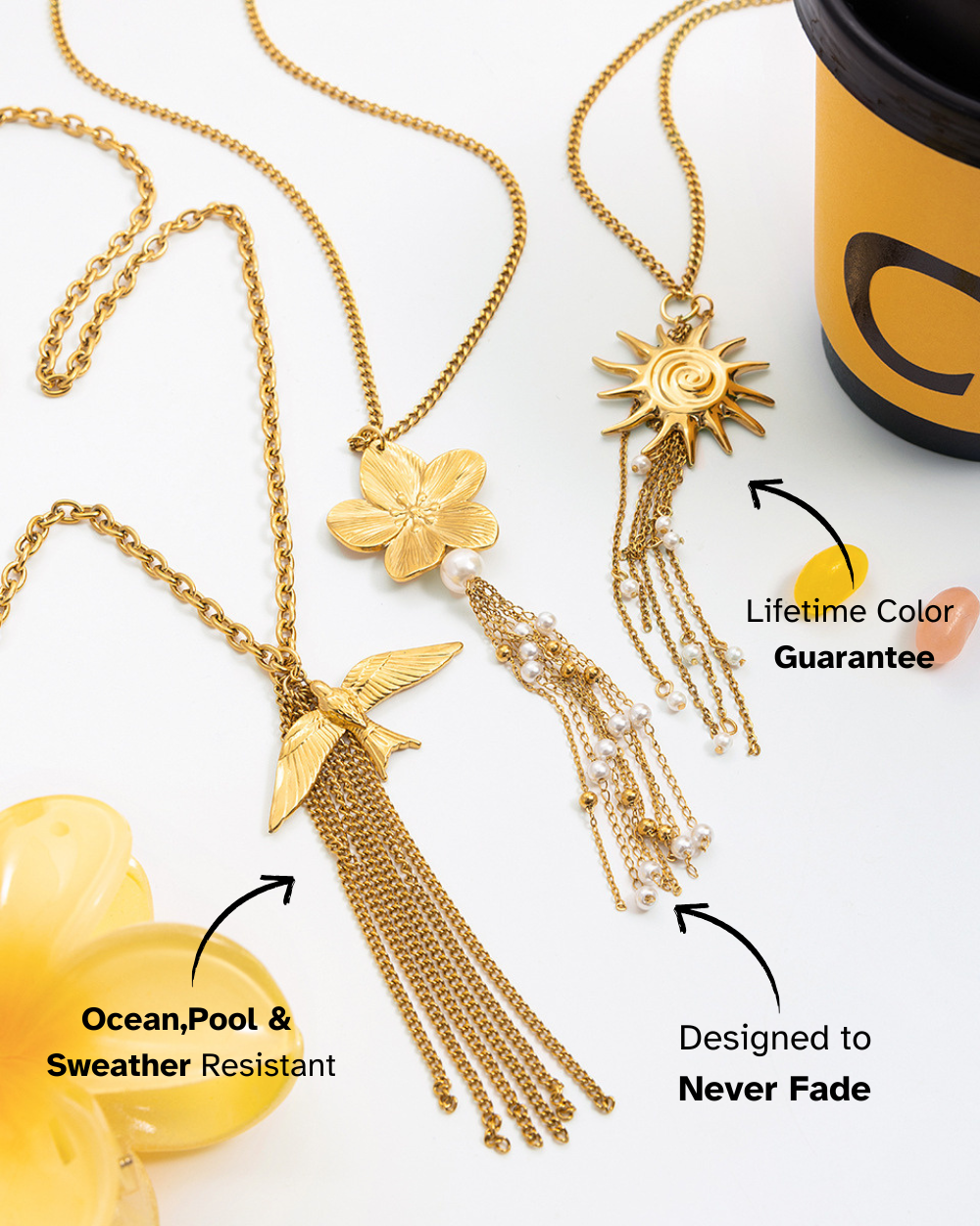 Elena Golden Feather Tassel Necklace