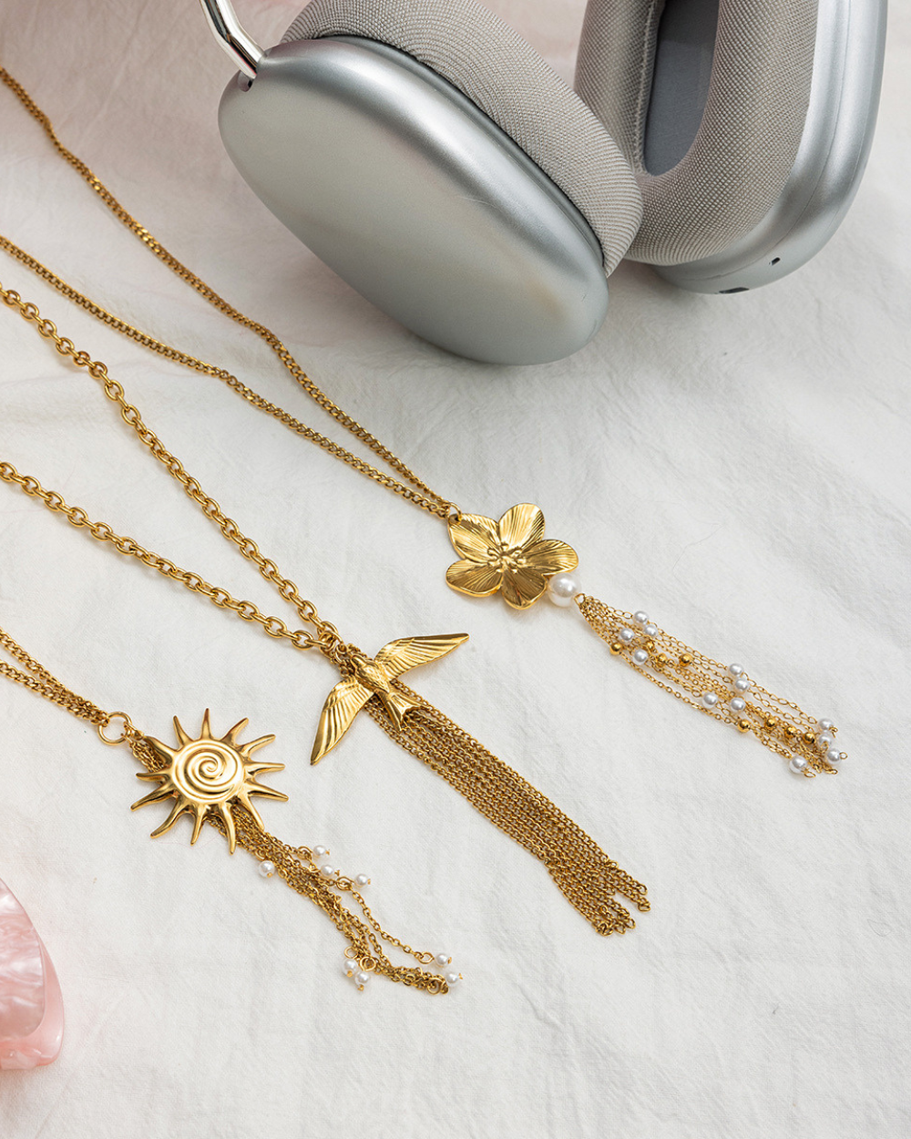 Elena Golden Feather Tassel Necklace