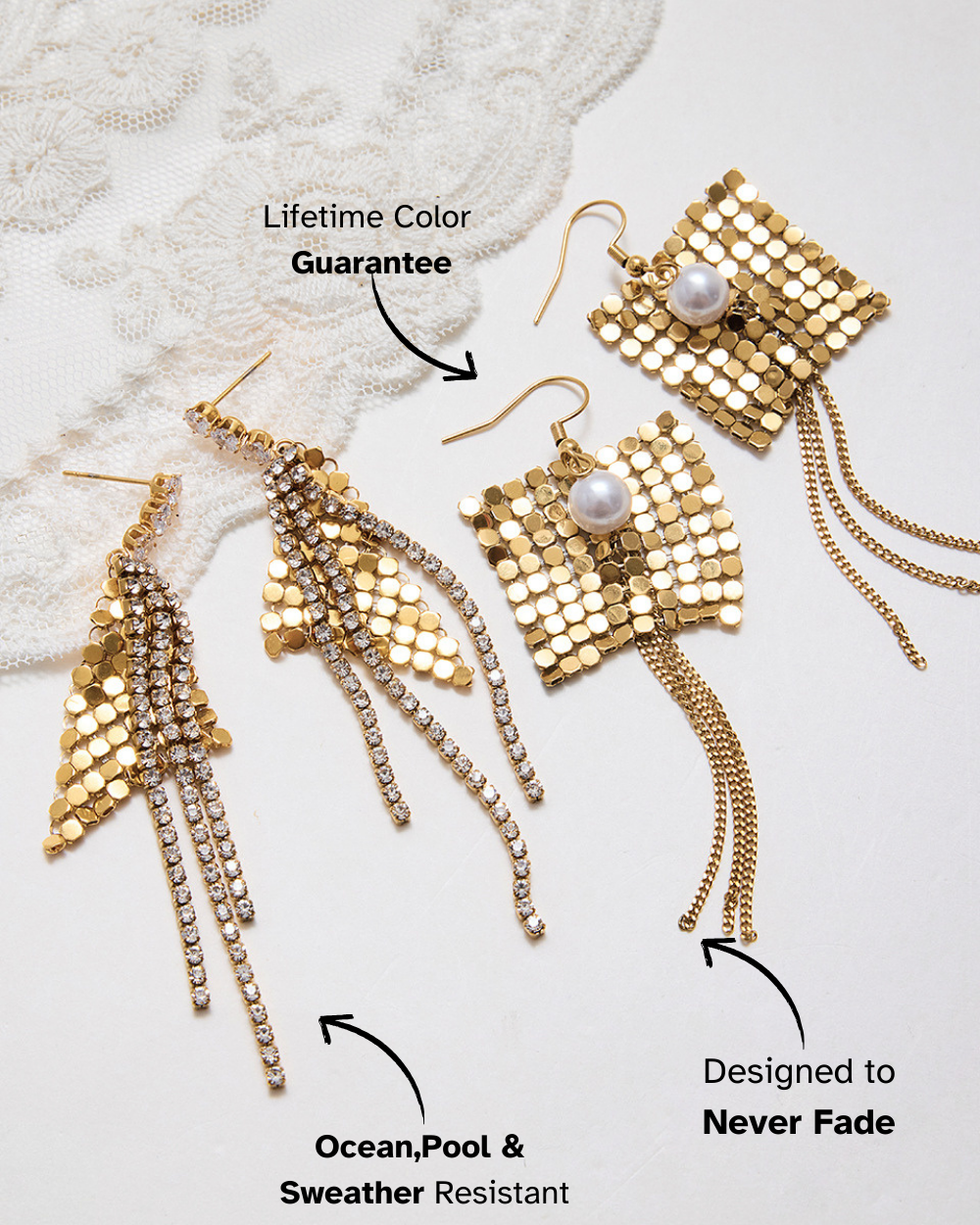 Elena Golden Cascade Pearl Earrings
