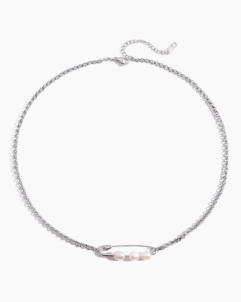 Elena Pearl-Pin Double Chain Necklace
