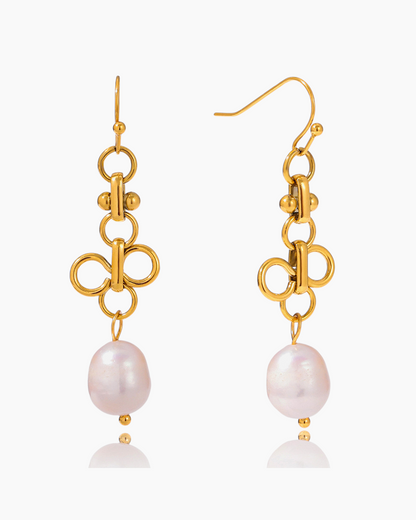 Elena Clover Pearl Drop Earrings