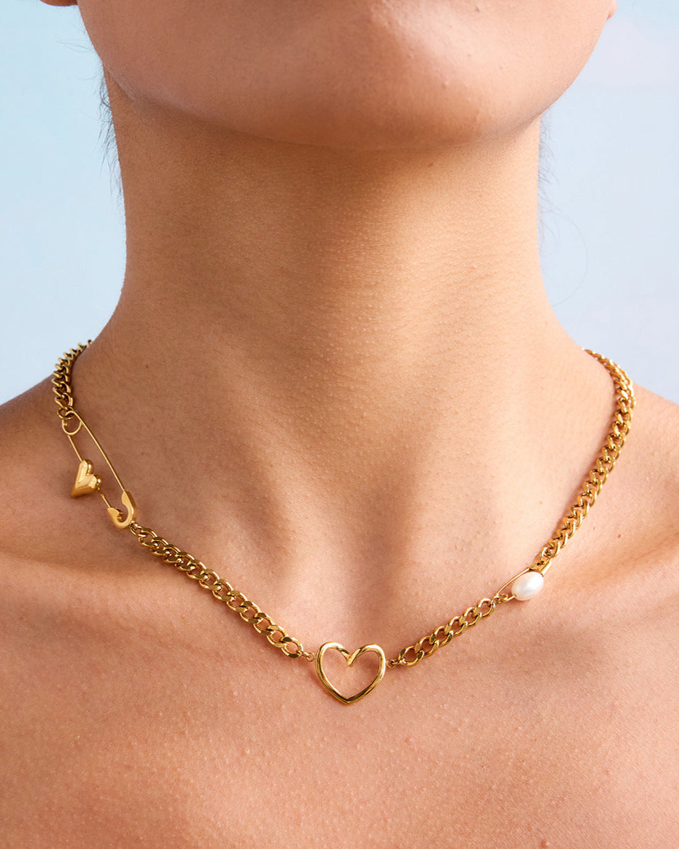 Elena Heart-Pin Chain Necklace