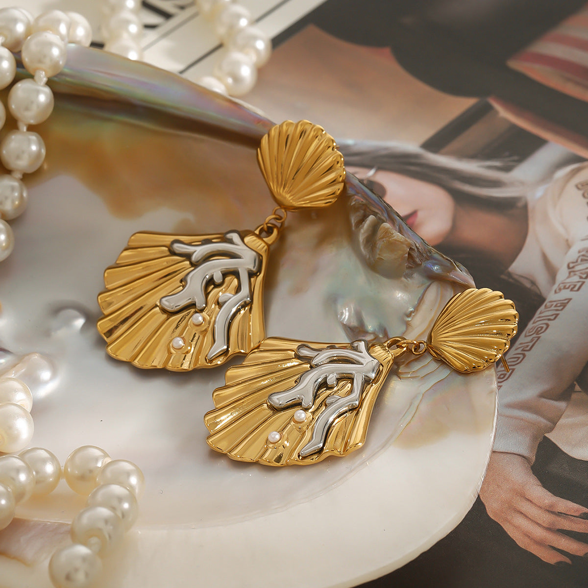 Elena Coral Crown Shell Earrings