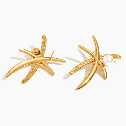 Elena Golden Palm Tree Pearl Earrings