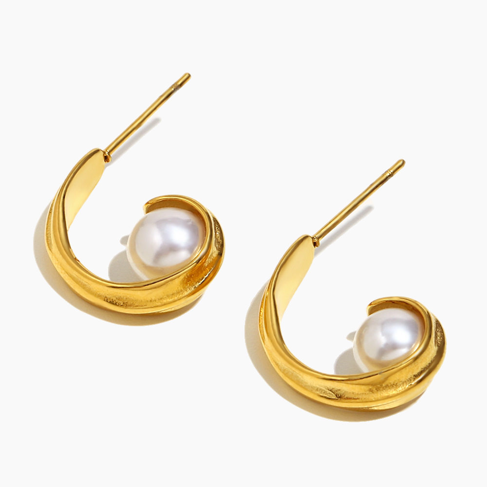 Elena Lustre Curl Pearl Hoops