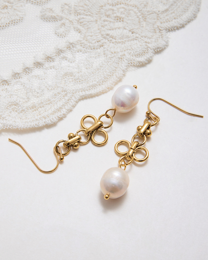 Elena Clover Pearl Drop Earrings