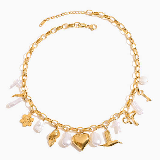 Elena Ocean Heart Pearl Charm Necklace