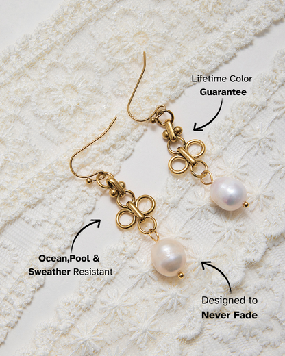 Elena Clover Pearl Drop Earrings