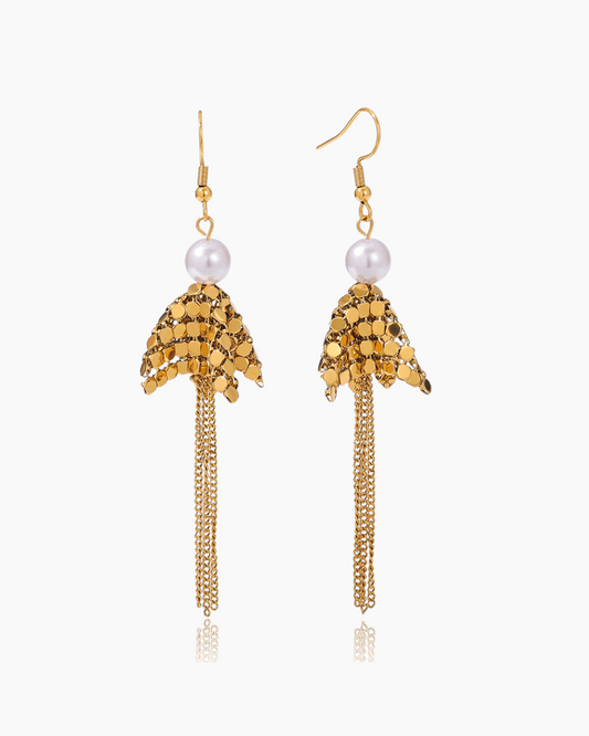 Elena Golden Cascade Pearl Earrings