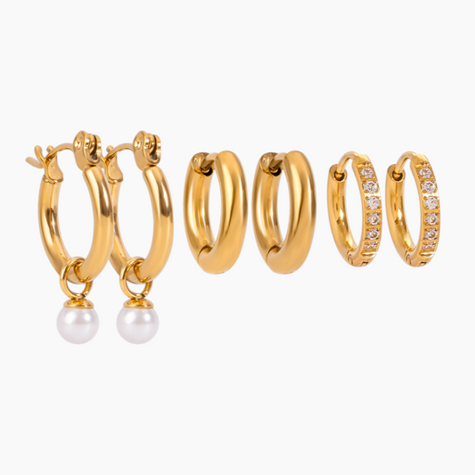 Elena Dawn Whisper – Pearl Hoop Trio Earring Set