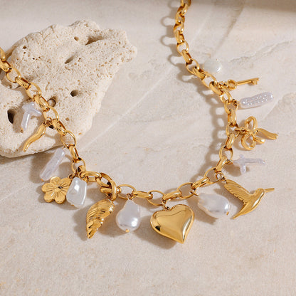 Elena Ocean Heart Pearl Charm Necklace