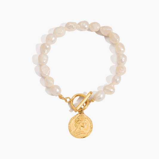 Elena Coin Charm Pearl Bracelet