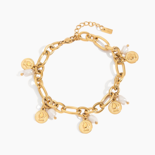 Elena Vintage Pearl Coin Drop Bracelet