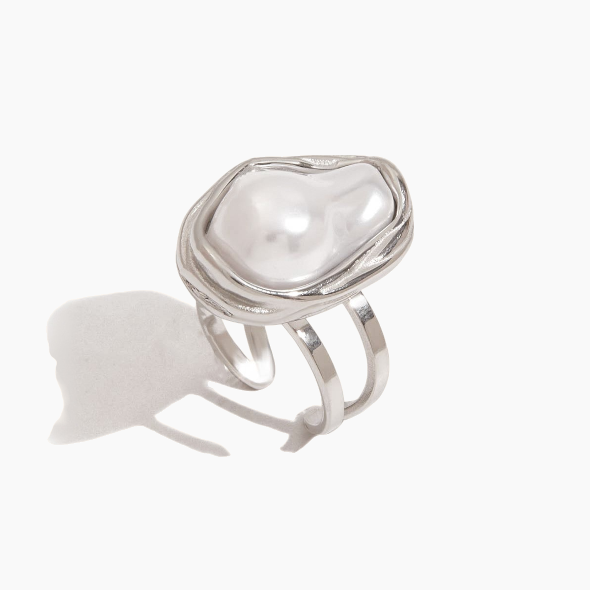 Elena Lunar Flow Pearl Ring - Silver