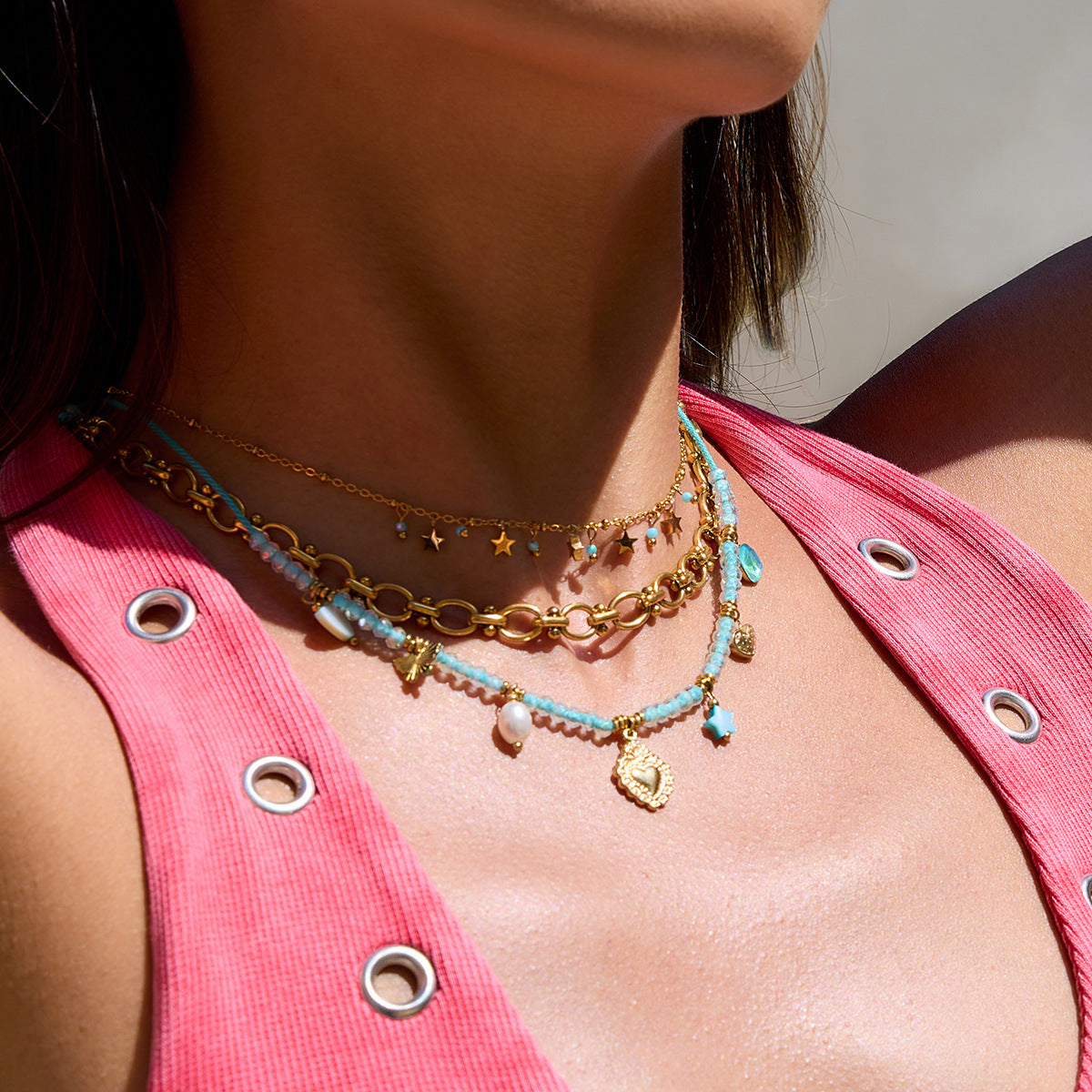 Elena Aqua Bloom Charm Necklace