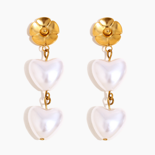 Elena Blossom Heart Pearl Earrings