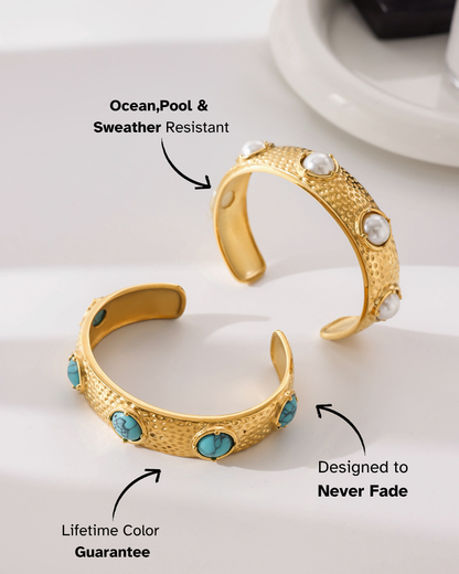Elena Hammered Pearl Cuff Bracelet