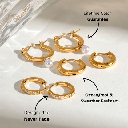 Elena Dawn Whisper – Pearl Hoop Trio Earring Set