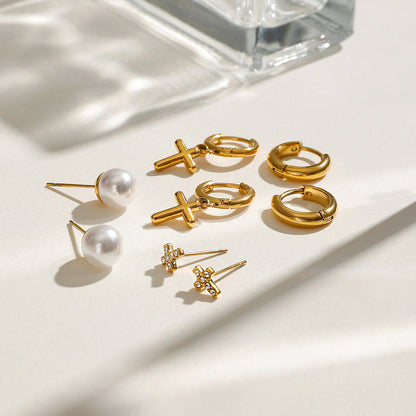 Elena Lustre of Faith – Pearl & Cross 4-Pair Earring Set